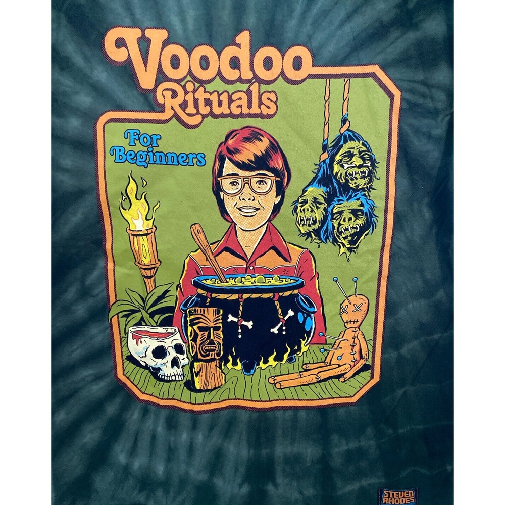Steven Rhodes Mens Voodoo Rituals Green Tye Dye  Shirt Size M Rock Tee Concert